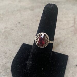 Vintage Genuine Garnet ring on sterling ring no hallmark tested